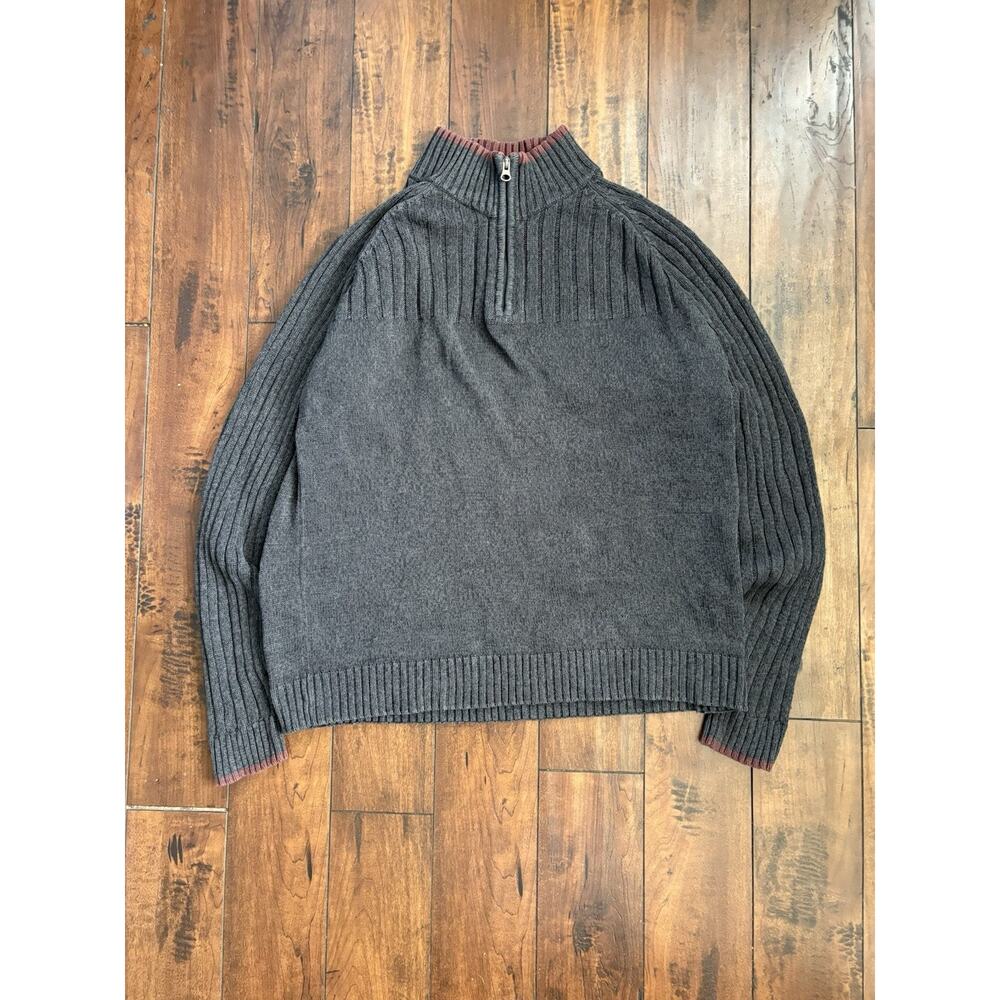 Columbia Sportswear 1/4 Zip Knit Sweater Mens L Gray Chunky Streetwear Preppy